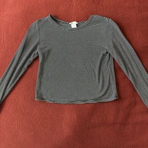 Black and White micro stripe crop tee